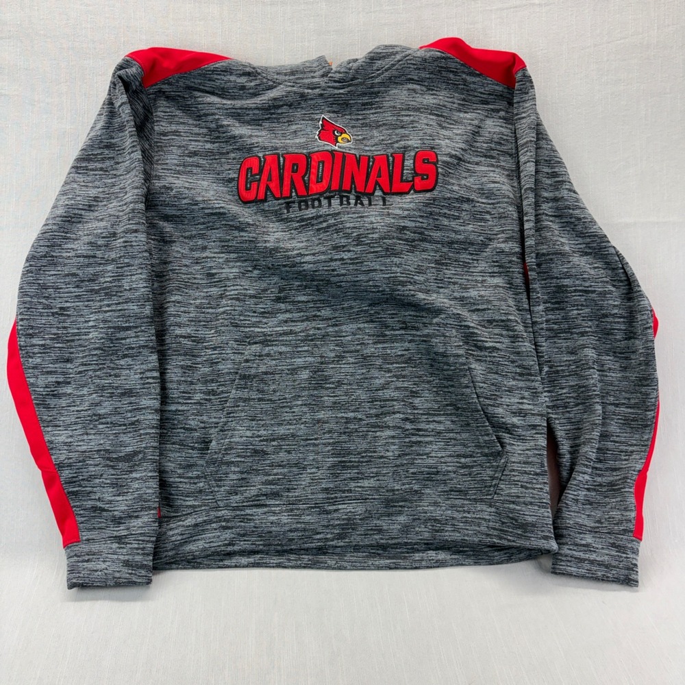X-Grain Hoodie Mens XL Louisville Cardinals Football Grey Red Space Dye Pullover